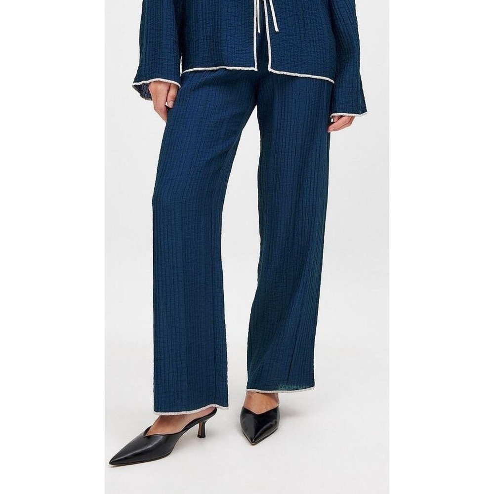 NA-KD Women's Crinkle Contrast Binding Trousers - Dark Navy - US Sz XS (EU 34)
